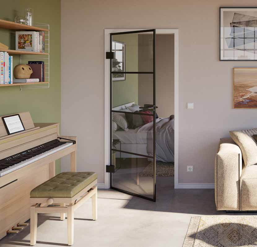 Slimwork 90 Drehtür mit Sprossenoptik im Wohnzimmer